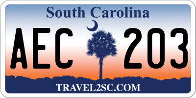 SC license plate AEC203