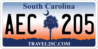 SC license plate AEC205