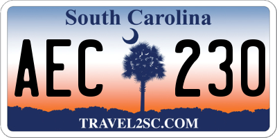 SC license plate AEC230