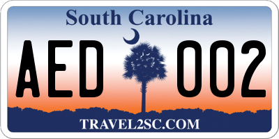 SC license plate AED002