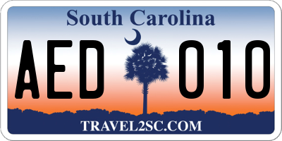 SC license plate AED010