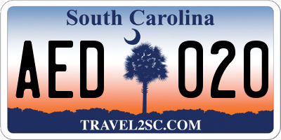 SC license plate AED020
