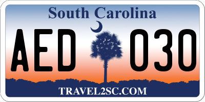 SC license plate AED030