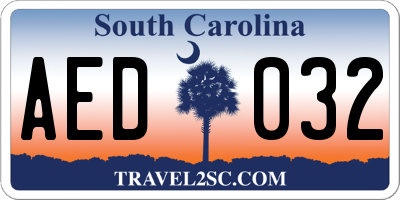 SC license plate AED032