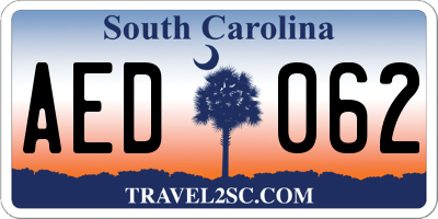 SC license plate AED062