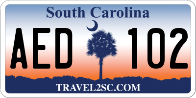 SC license plate AED102