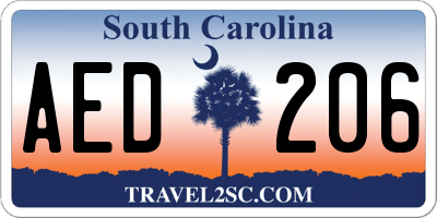 SC license plate AED206
