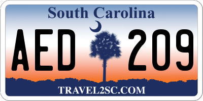 SC license plate AED209