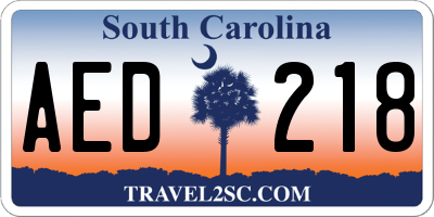 SC license plate AED218