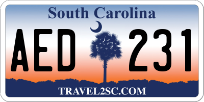 SC license plate AED231