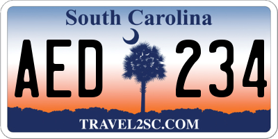 SC license plate AED234