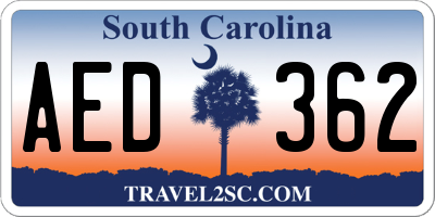 SC license plate AED362