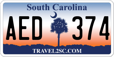 SC license plate AED374