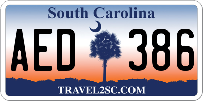SC license plate AED386