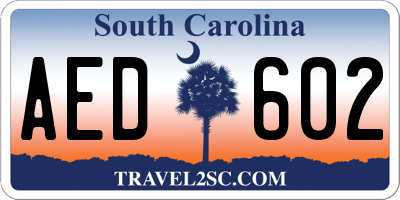 SC license plate AED602