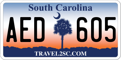 SC license plate AED605