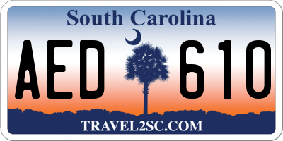 SC license plate AED610