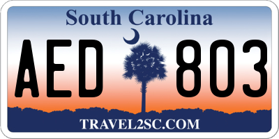 SC license plate AED803