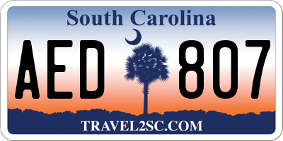 SC license plate AED807