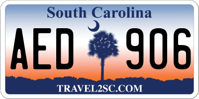 SC license plate AED906