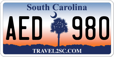 SC license plate AED980