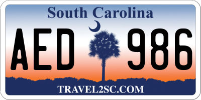 SC license plate AED986
