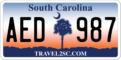 SC license plate AED987