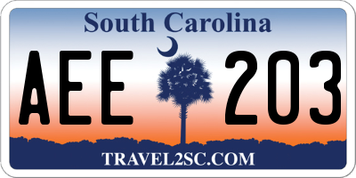 SC license plate AEE203