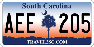 SC license plate AEE205