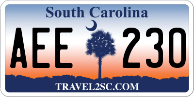 SC license plate AEE230