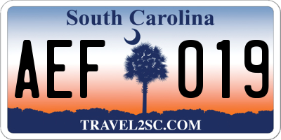 SC license plate AEF019