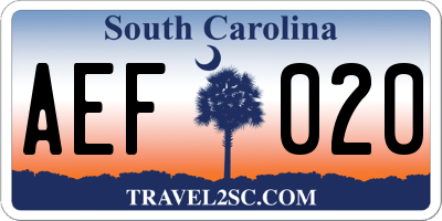 SC license plate AEF020