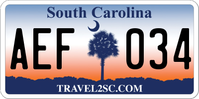 SC license plate AEF034