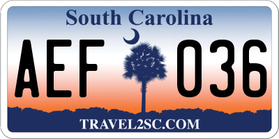 SC license plate AEF036