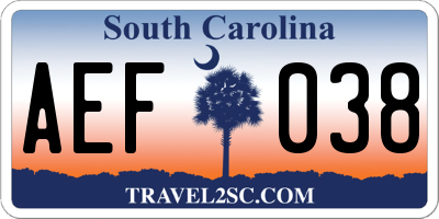 SC license plate AEF038