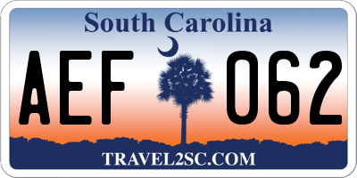SC license plate AEF062
