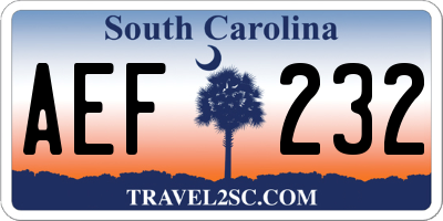SC license plate AEF232