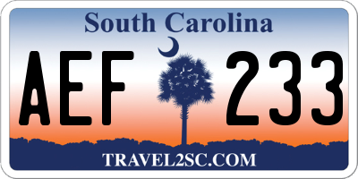 SC license plate AEF233