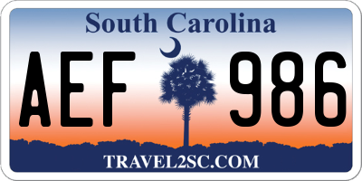 SC license plate AEF986