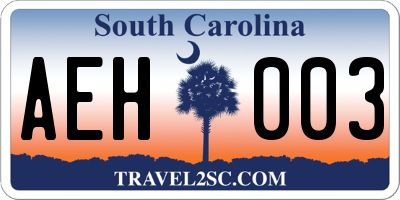 SC license plate AEH003