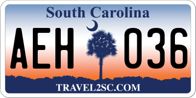SC license plate AEH036