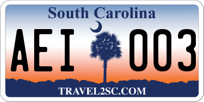SC license plate AEI003