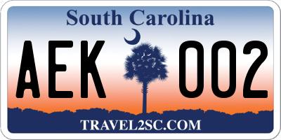 SC license plate AEK002