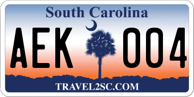 SC license plate AEK004