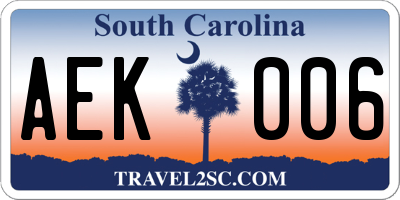 SC license plate AEK006