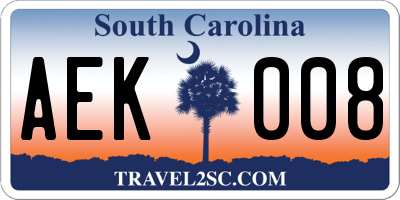SC license plate AEK008