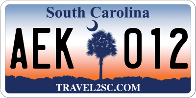 SC license plate AEK012