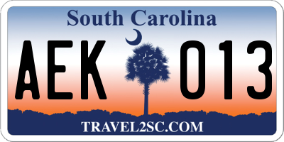 SC license plate AEK013