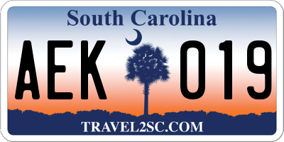 SC license plate AEK019