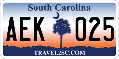 SC license plate AEK025